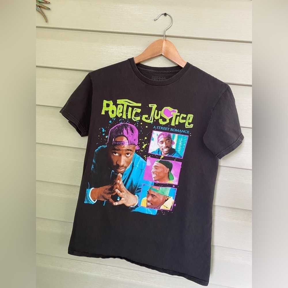 POETIC JUSTICE 2Pac T-Shirt sz S Hip Hop TuPac Rap 90s black cotton tee EUC - Picture 10 of 10